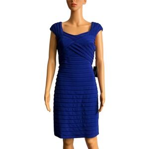 Adrianna Papell Cobalt Blue Dress‎ Cap Sleeve Pleated Cocktail Party Career Sz 6